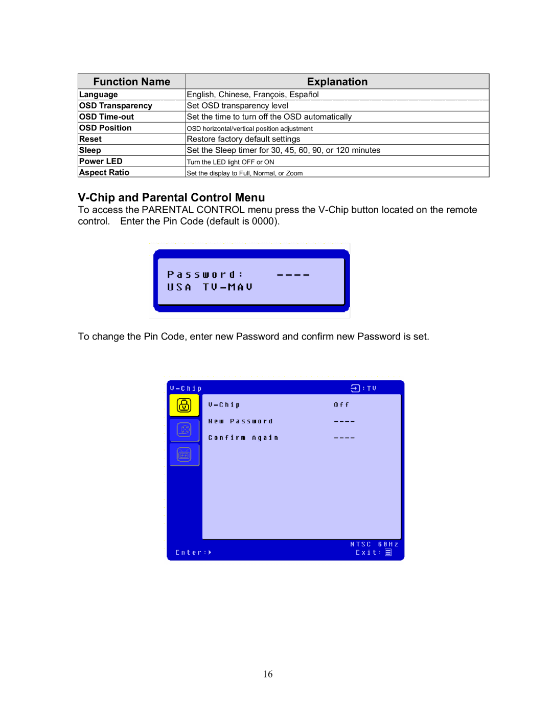 Sharp LTV-19w3 manual Chip and Parental Control Menu 