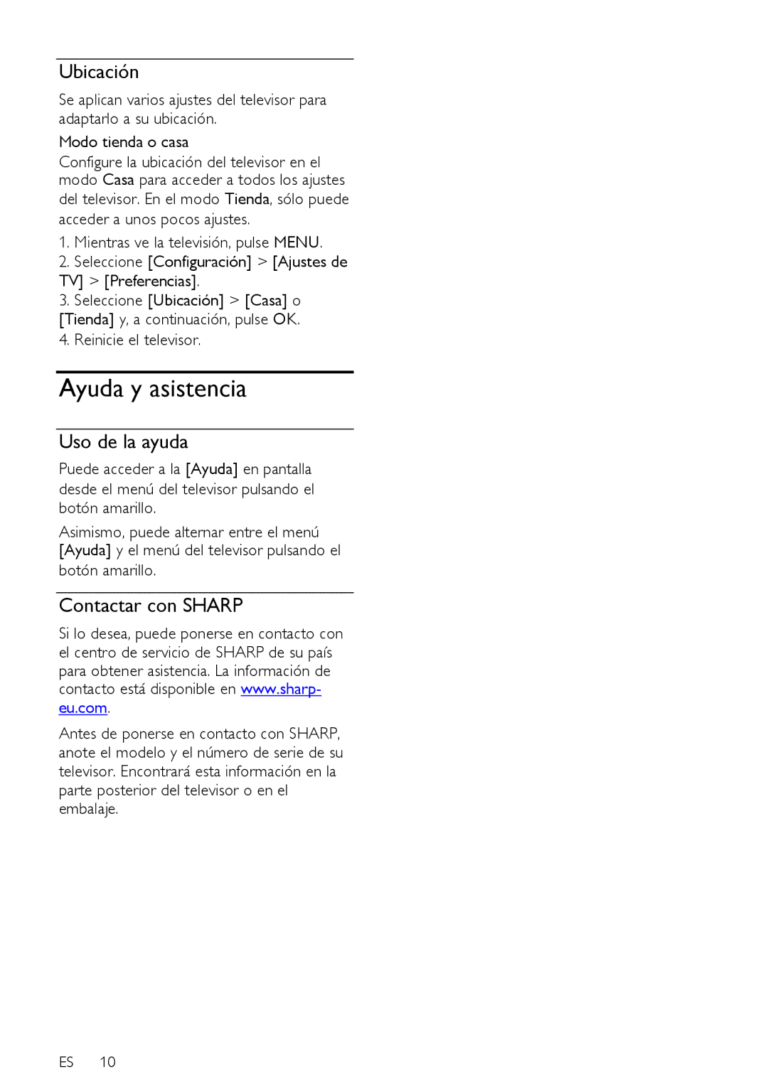 Sharp LU632E, LX632E, LX630E, LU630E, LE630E, LE630RU, LE632E, LE631E Ayuda y asistencia, Uso de la ayuda, Contactar con Sharp 