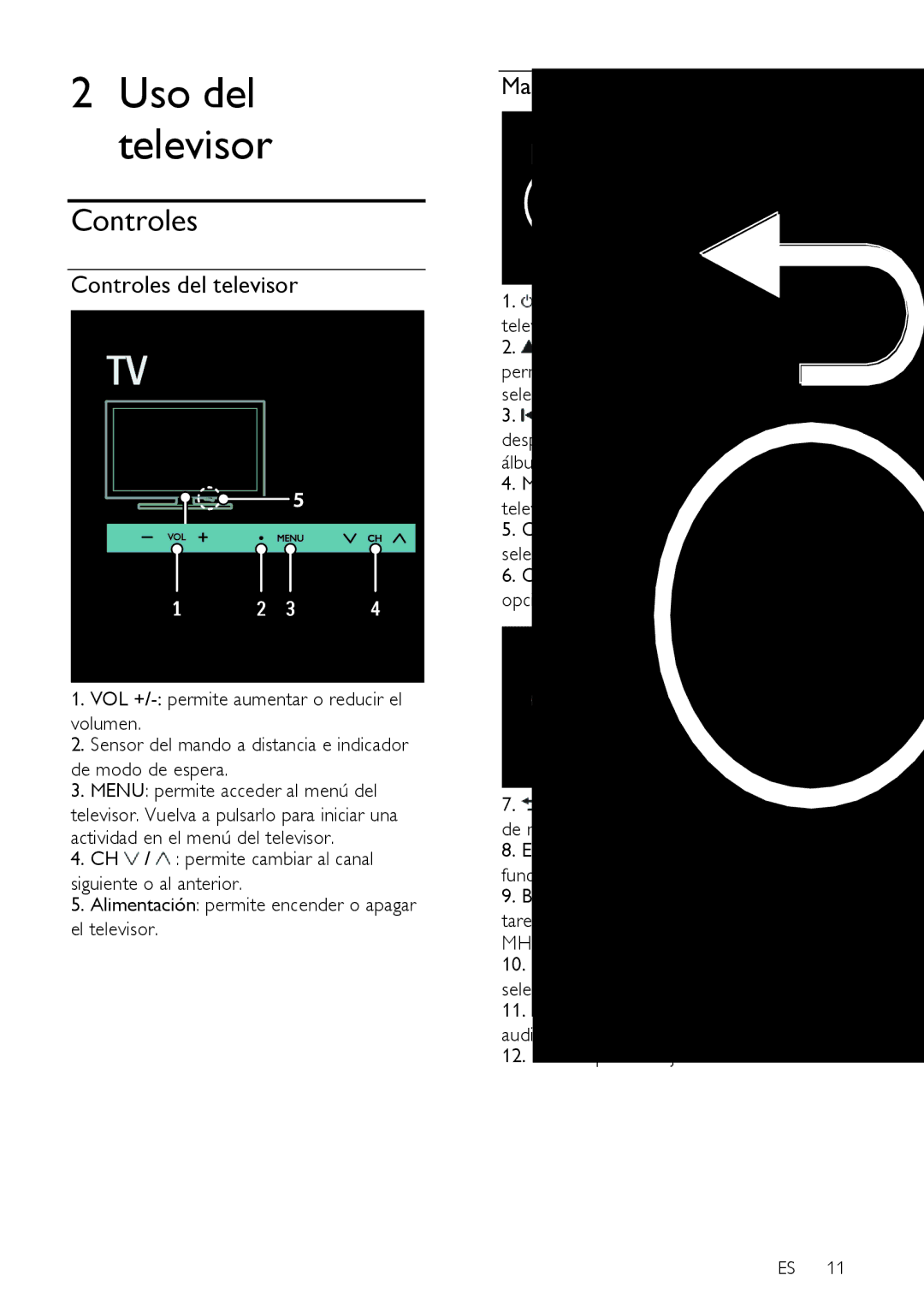 Sharp LE630E, LX632E, LX630E, LU630E, LU632E, LE630RU Controles del televisor, Televisor o cambiarlo al modo de espera 