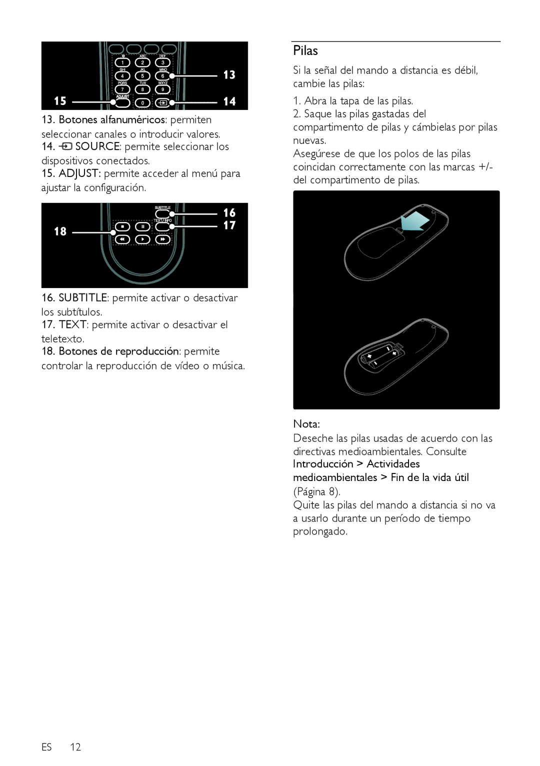 Sharp LE630RU, LX632E, LX630E, LU630E, LU632E, LE630E, LE632E, LE631E manual Pilas 