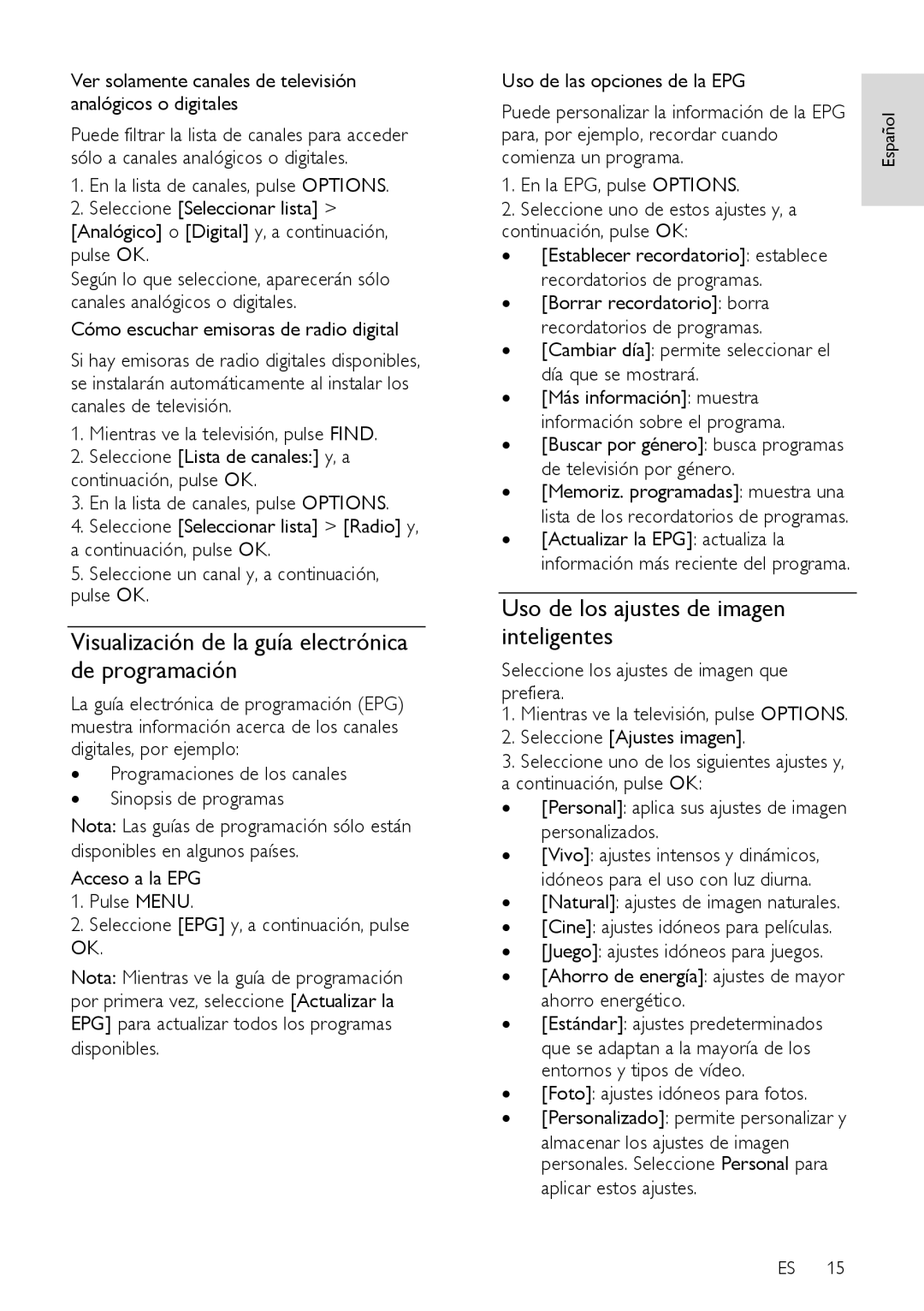 Sharp LX632E, LX630E manual Visualización de la guía electrónica de programación, Uso de los ajustes de imagen inteligentes 