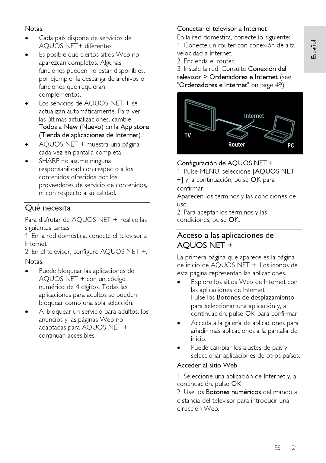 Sharp LE632E, LX632E, LX630E, LU630E, LU632E, LE630E, LE630RU, LE631E manual Qué necesita, Notas 