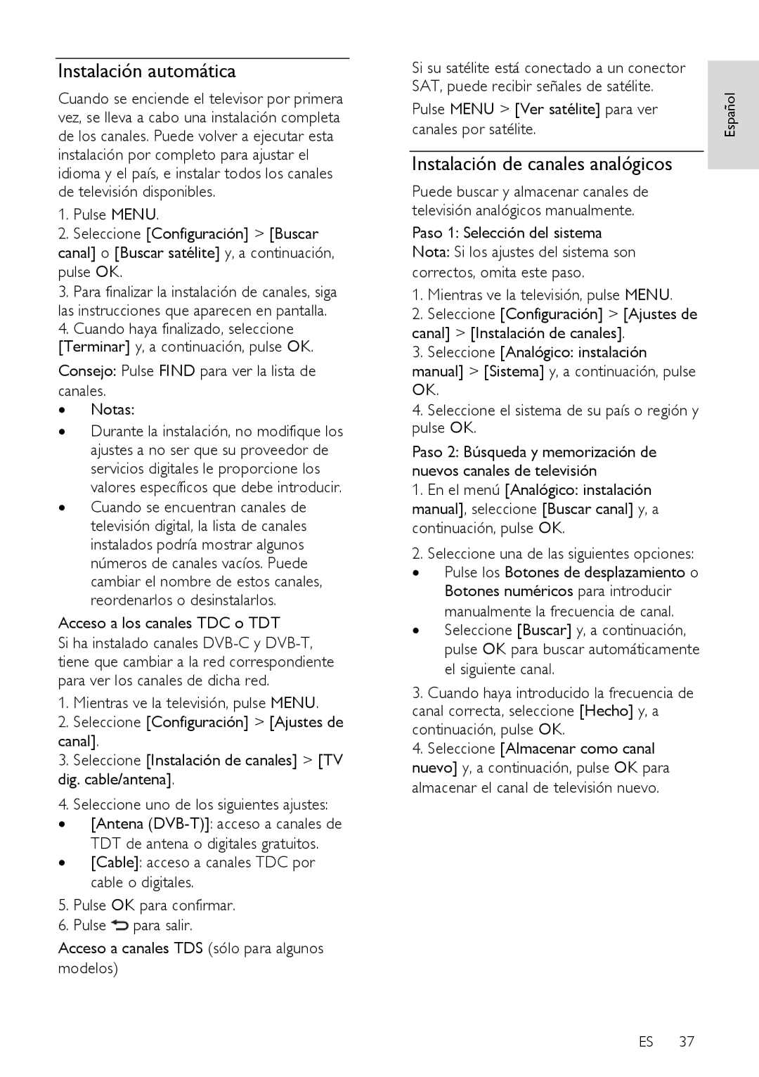 Sharp LE632E, LX632E, LX630E, LU630E, LU632E, LE630E, LE630RU, LE631E Instalación automática, Instalación de canales analógicos 