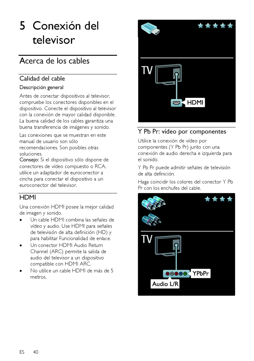 Sharp LX630E, LX632E, LU630E, LU632E, LE630E, LE630RU Acerca de los cables, Calidad del cable, Pb Pr vídeo por componentes 