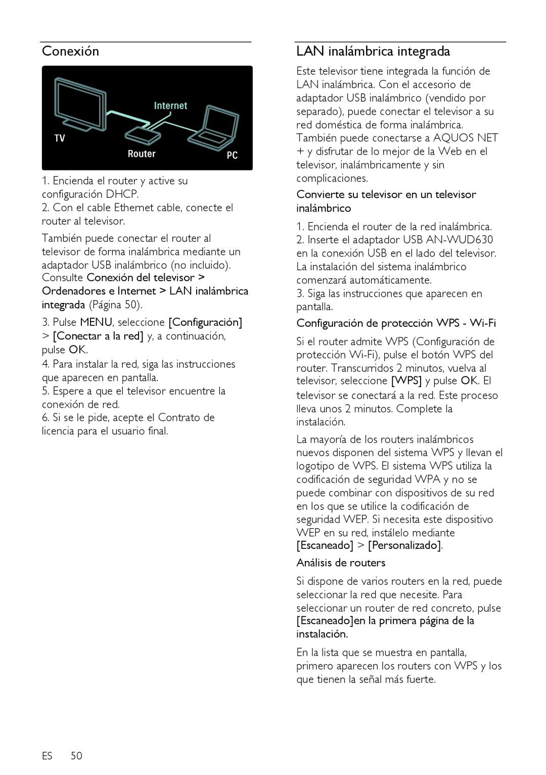 Sharp LU632E, LX632E, LX630E Conexión, LAN inalámbrica integrada, Espere a que el televisor encuentre la conexión de red 