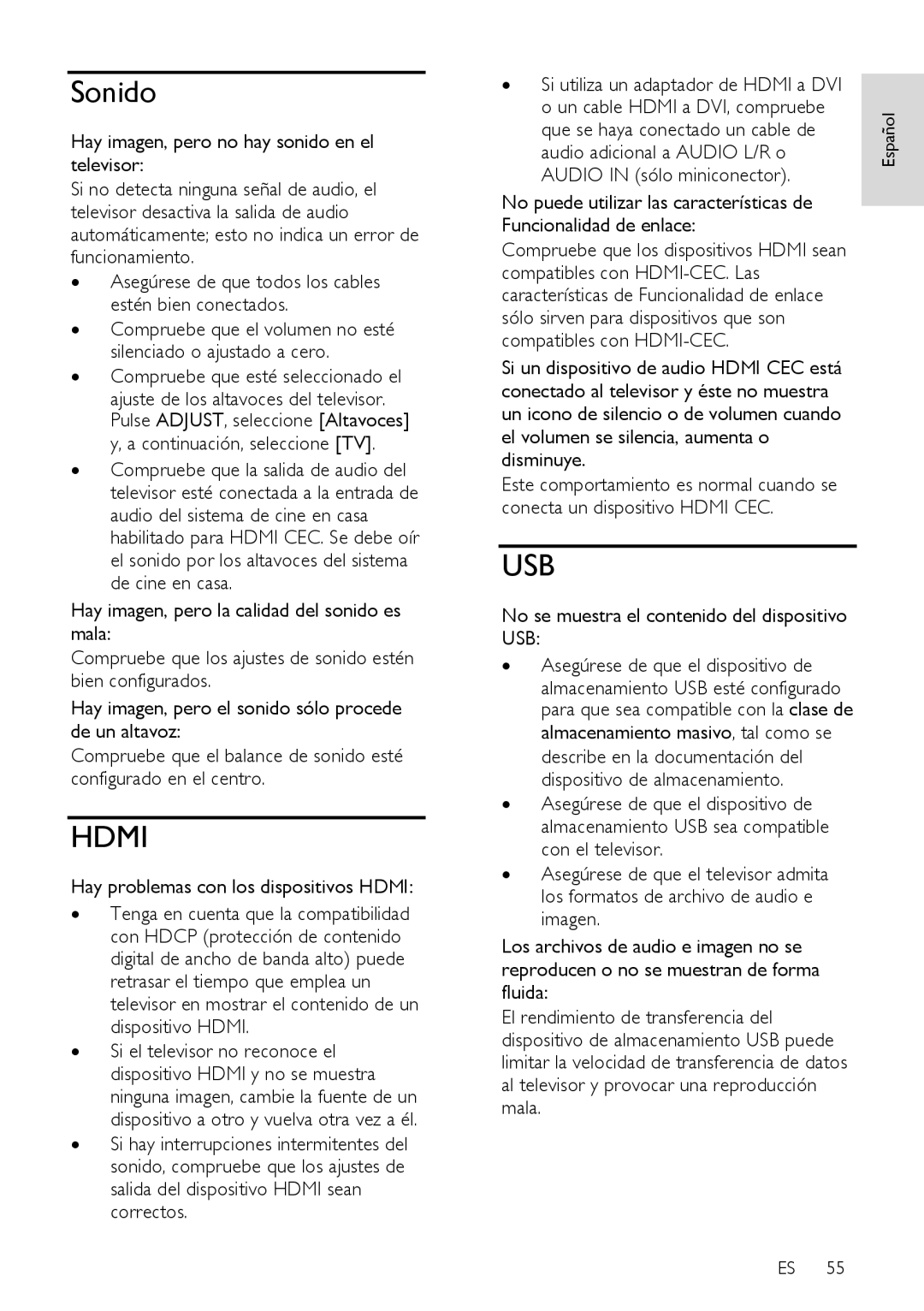 Sharp LX632E, LX630E, LU630E, LU632E, LE630E Sonido, Hay problemas con los dispositivos Hdmi, Compatibles con HDMI-CEC. Las 