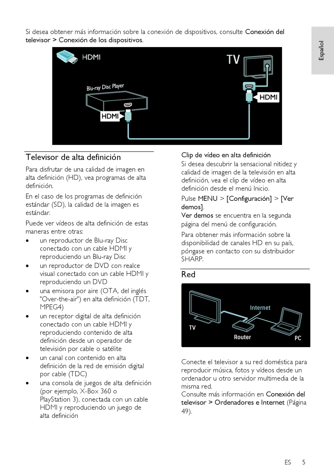 Sharp LE632E, LX632E, LX630E, LU630E, LU632E, LE630E, LE630RU, LE631E manual Televisor de alta definición, Red 