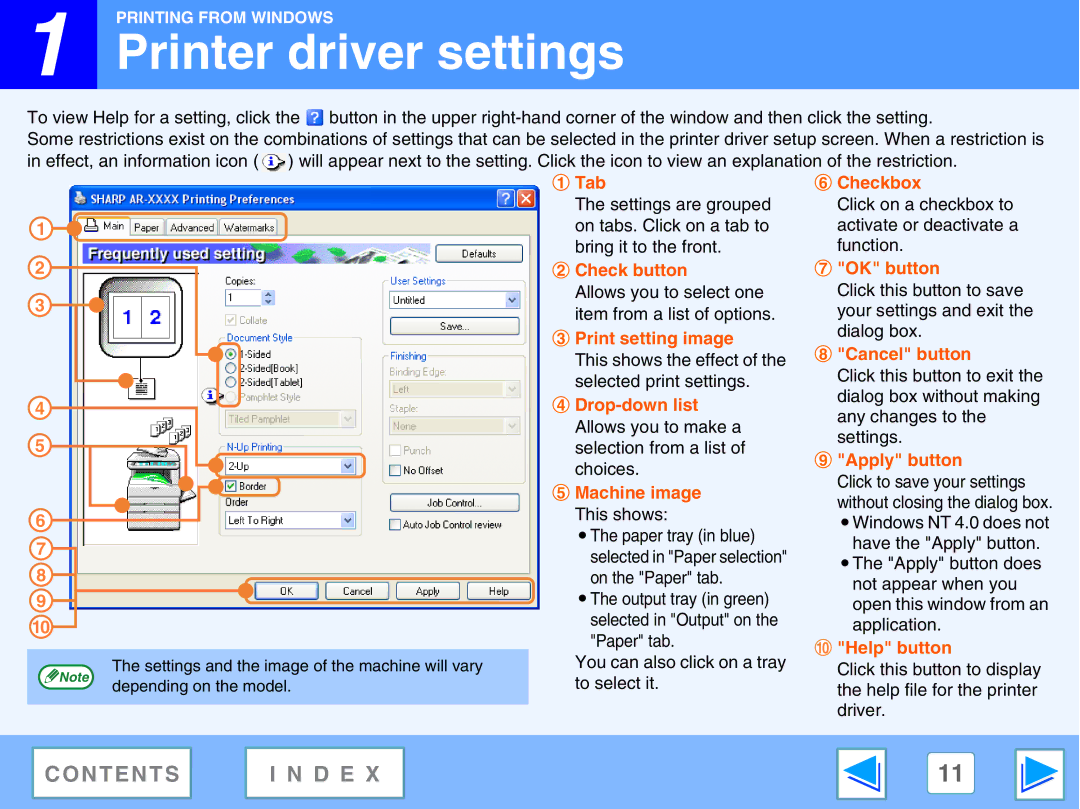 Sharp AR-M230, M270 manual Printer driver settings, Apply button 