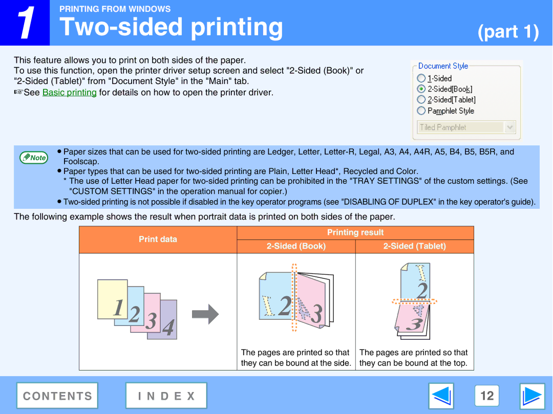 Sharp M270, AR-M230 manual Two-sided printing, Print data Printing result Sided Book Sided Tablet 