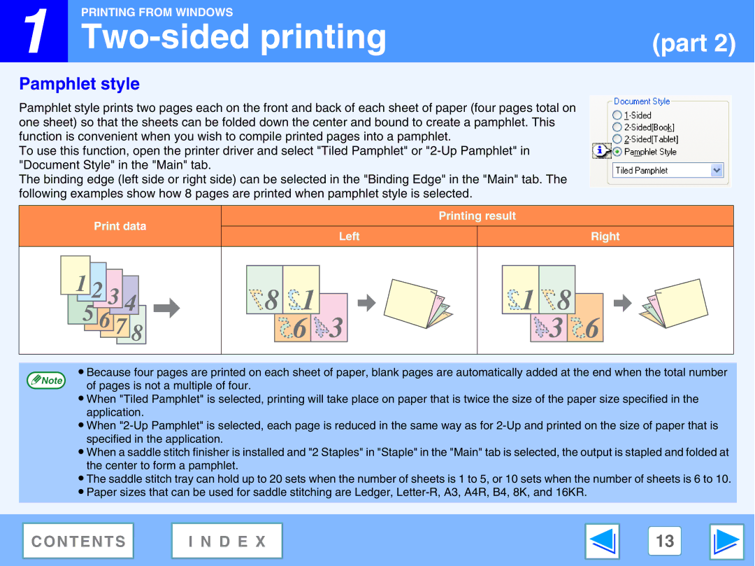 Sharp AR-M230, M270 manual Pamphlet style, Printing result Print data Right Left 