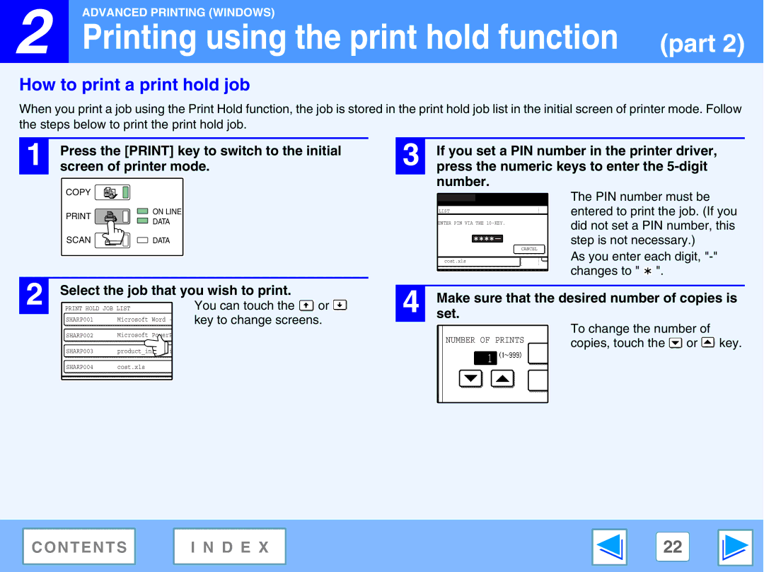 Sharp M270, AR-M230 manual How to print a print hold job 