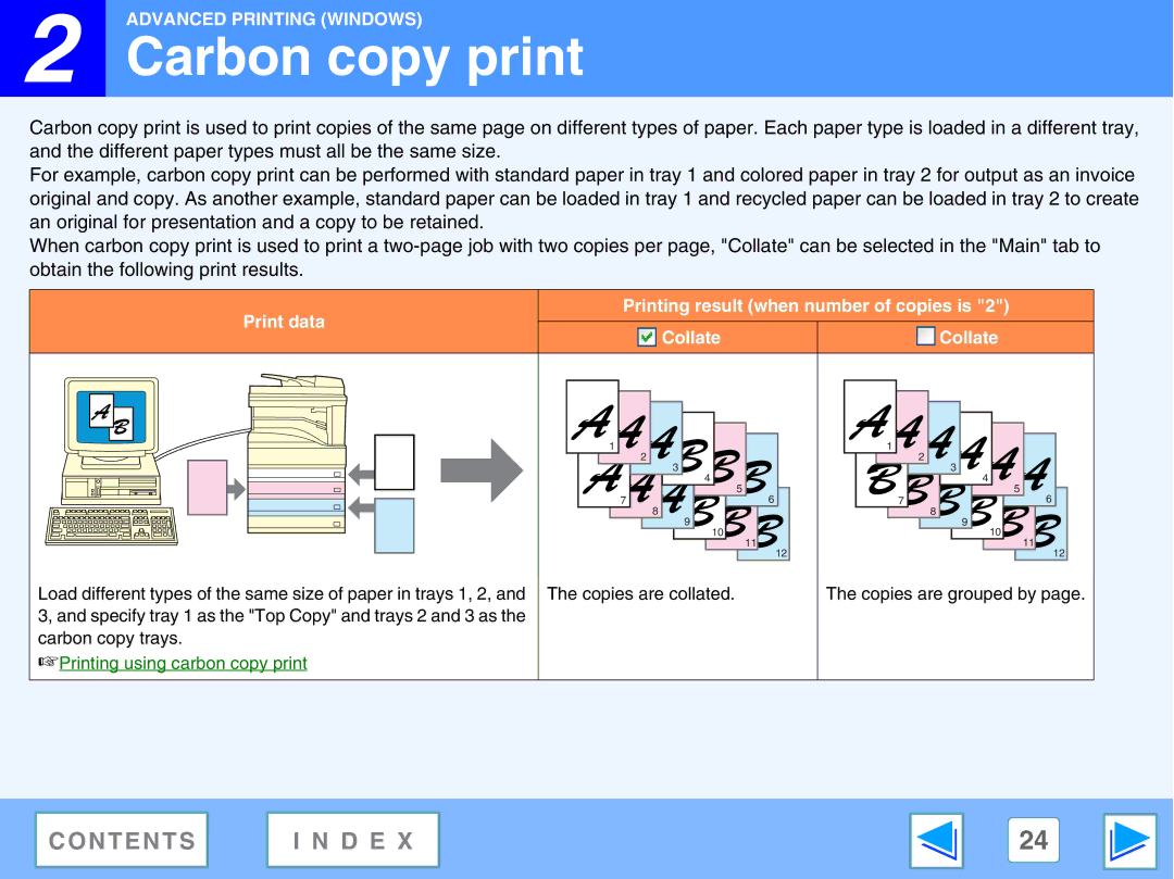 Sharp M270, AR-M230 manual Carbon copy print, Printing result when number of copies is Print data Collate 