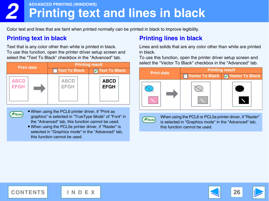 Sharp M270, AR-M230 manual Printing text and lines in black, Printing text in black, Printing lines in black 