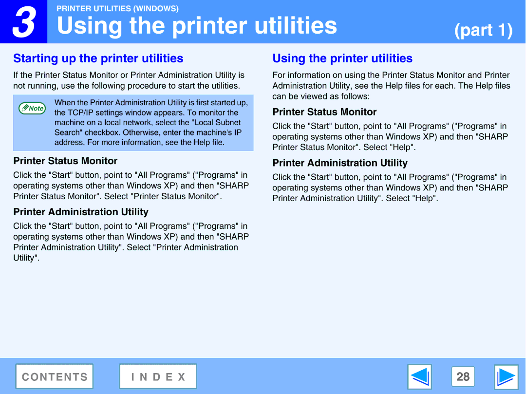 Sharp M270, AR-M230 manual Using the printer utilities, Starting up the printer utilities, Printer Status Monitor 