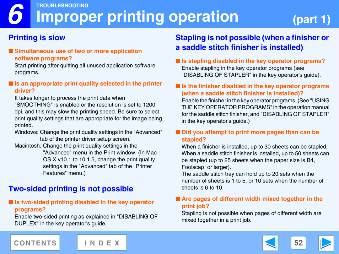 Sharp M270, AR-M230 manual Improper printing operation, Printing is slow, Two-sided printing is not possible 