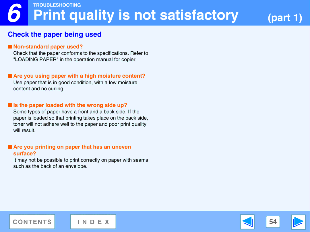 Sharp M270, AR-M230 manual Print quality is not satisfactory, Check the paper being used 