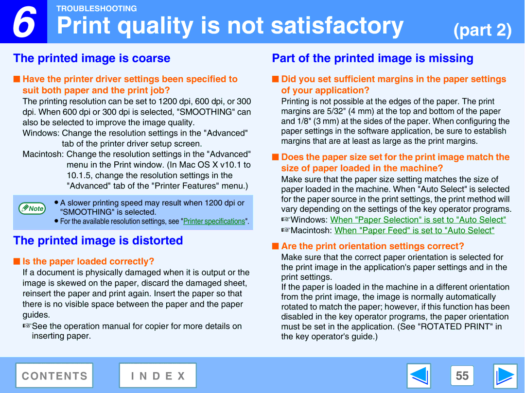 Sharp AR-M230, M270 manual Printed image is coarse, Printed image is distorted, Part of the printed image is missing 