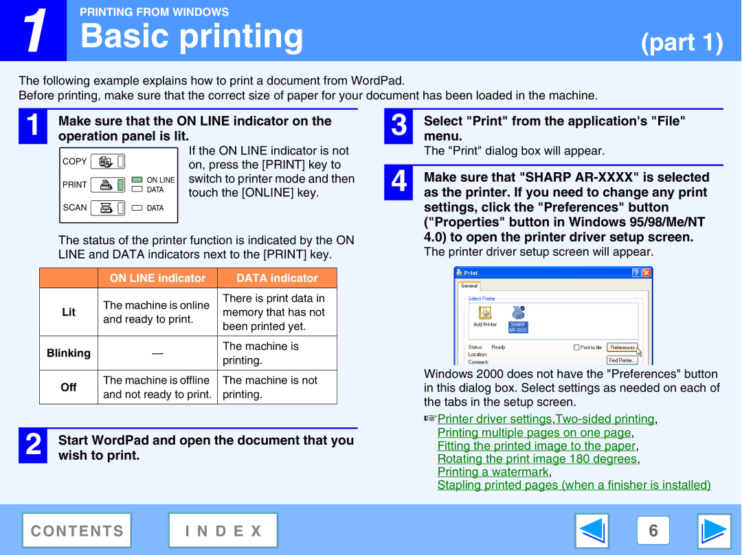 Sharp M270, AR-M230 manual Basic printing, Make sure that the on Line indicator on, Operation panel is lit, Wish to print 