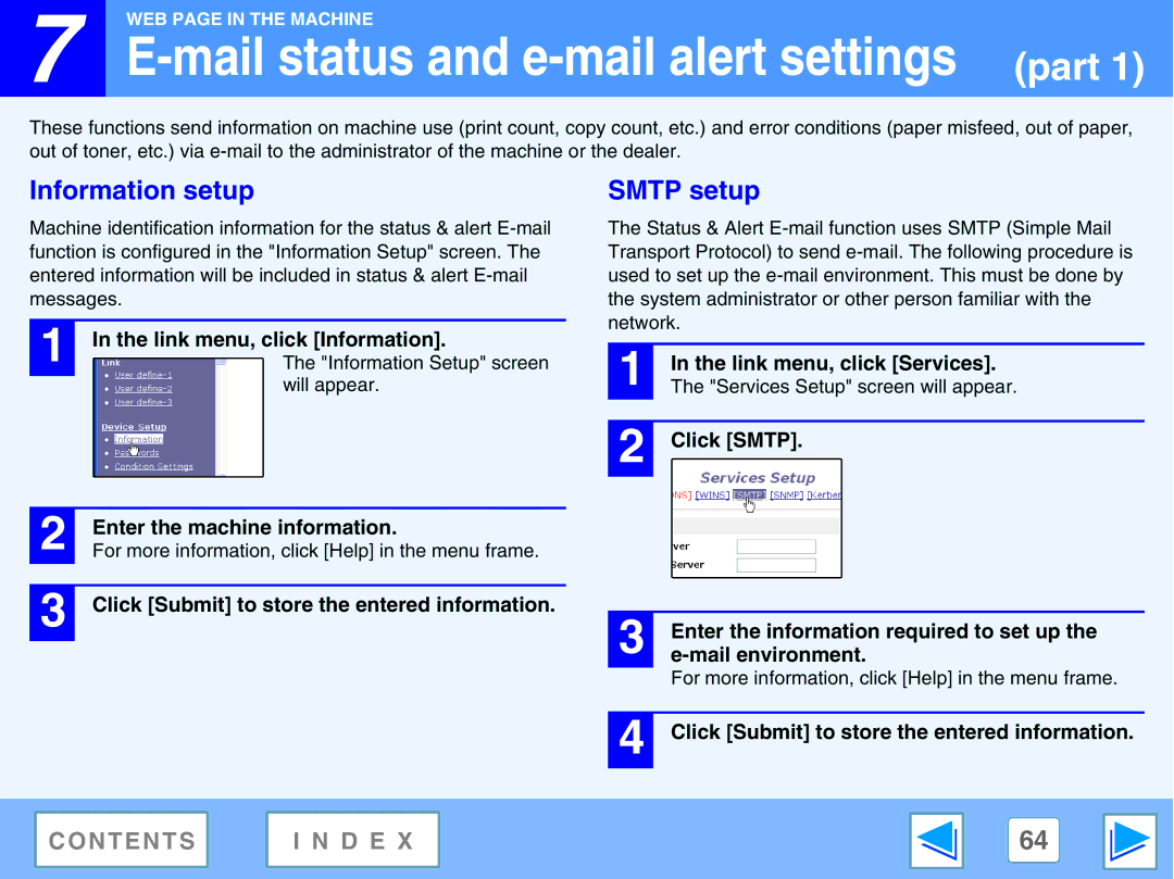 Sharp M270, AR-M230 manual Information setup, Smtp setup 