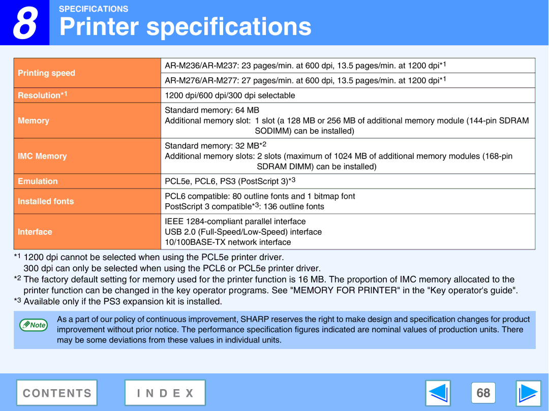 Sharp M270, AR-M230 manual Printer specifications 