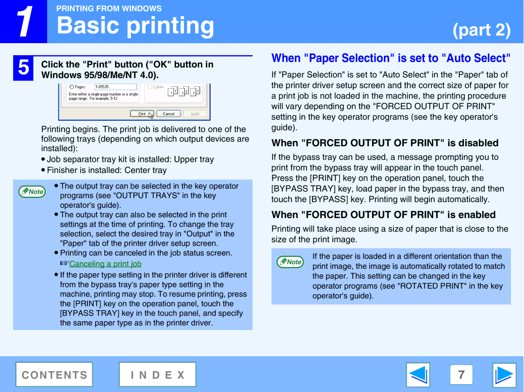 Sharp AR-M230, M270 When Forced Output of Print is disabled, When Forced Output of Print is enabled, Windows 95/98/Me/NT 