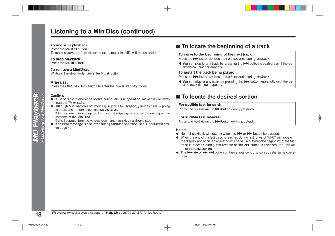 Sharp MD-E9000H operation manual Listening to a MiniDisc, To remove a MiniDisc 