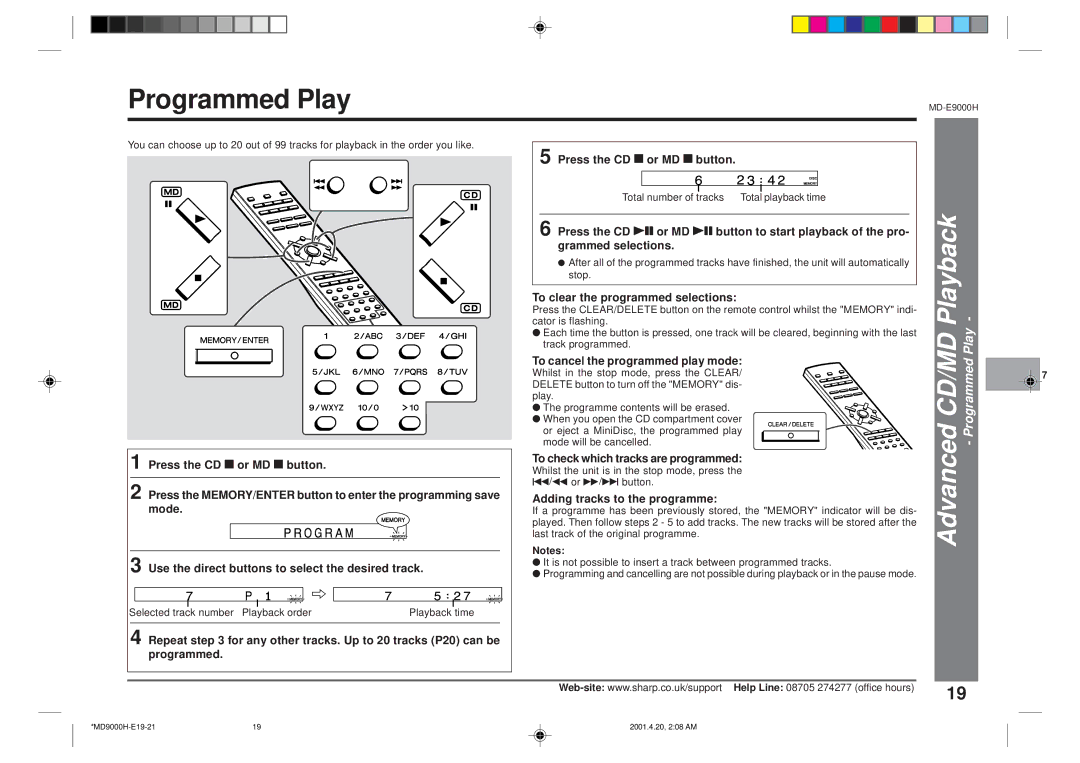 Sharp MD-E9000H operation manual Programmed Play 