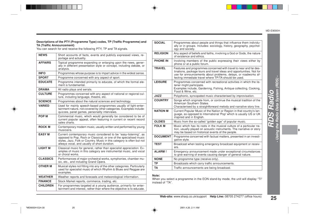 Sharp MD-E9000H operation manual Rds 