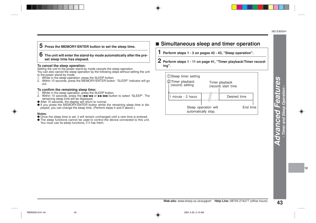 Sharp MD-E9000H operation manual Simultaneous sleep and timer operation, To confirm the remaining sleep time 