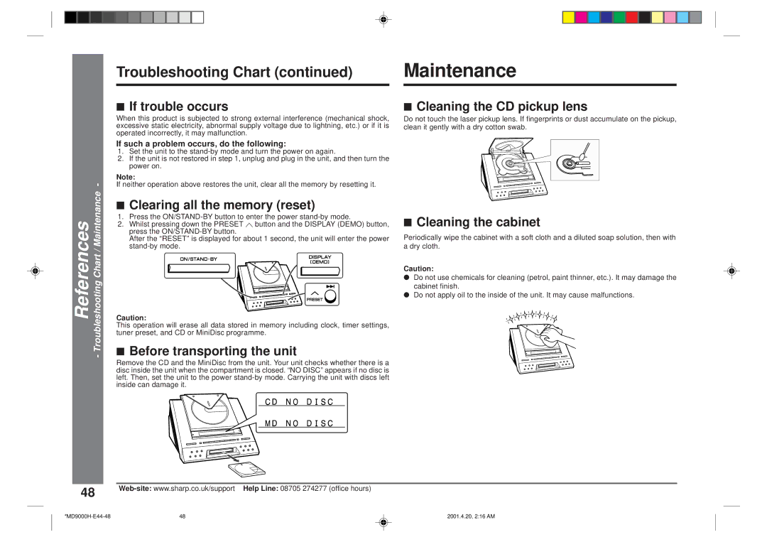 Sharp MD-E9000H operation manual Maintenance, Troubleshooting Chart 