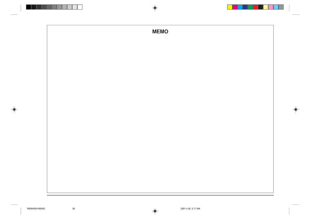 Sharp MD-E9000H operation manual Memo 