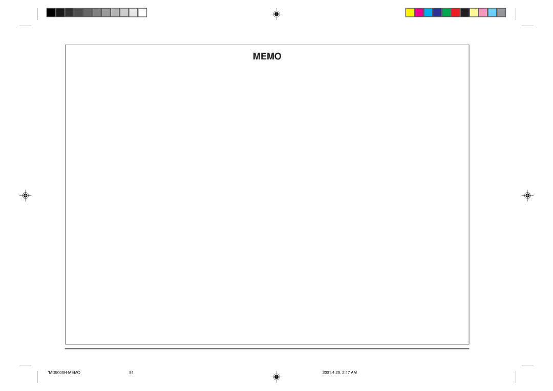 Sharp MD-E9000H operation manual Memo 