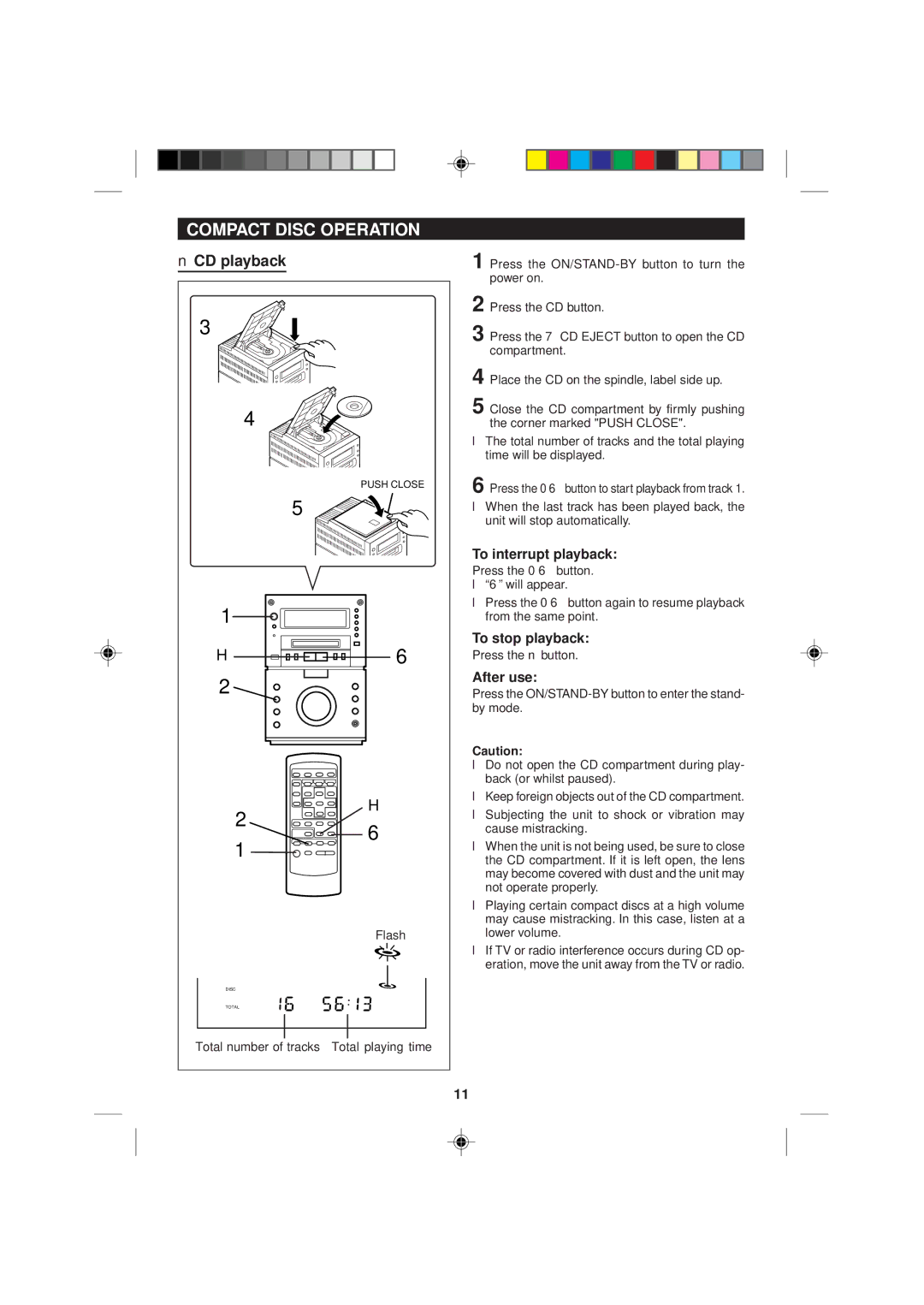 Sharp MD-M1H operation manual Compact Disc Operation, CD playback, To interrupt playback, To stop playback, After use 