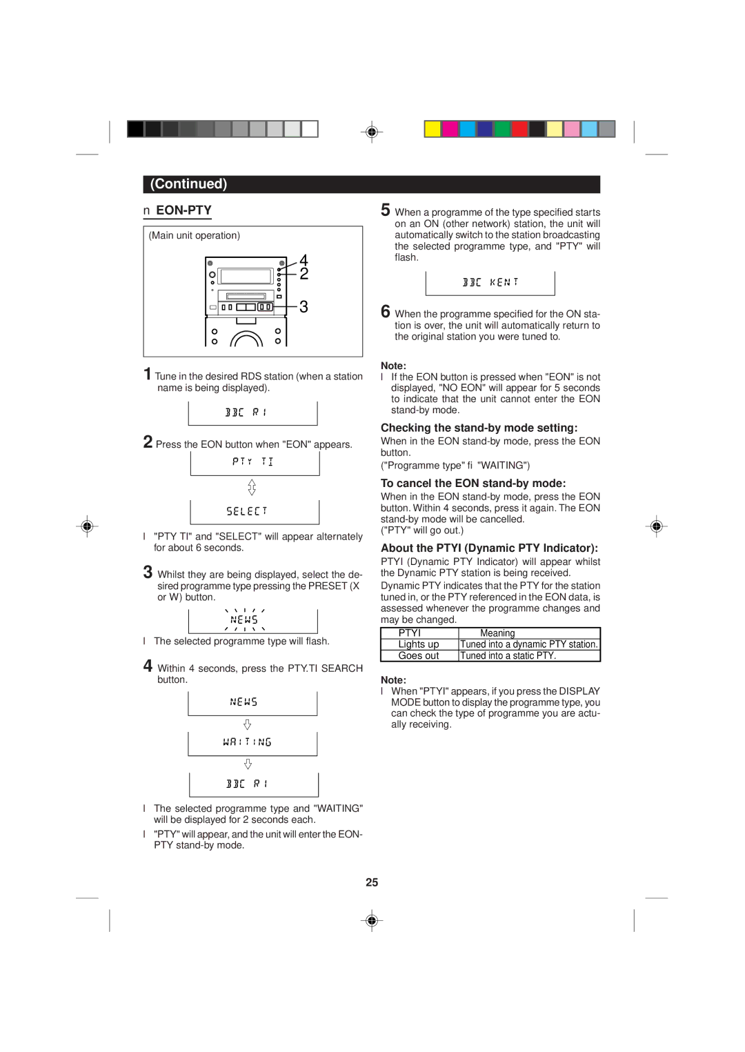 Sharp MD-M1H Checking the stand-by mode setting, To cancel the EON stand-by mode, About the Ptyi Dynamic PTY Indicator 