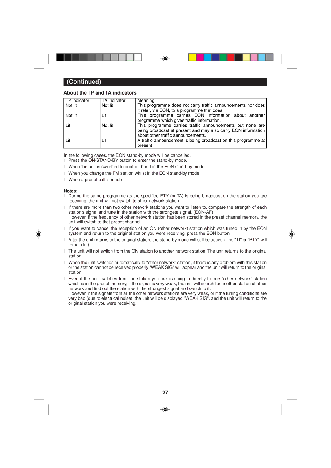 Sharp MD-M1H operation manual About the TP and TA indicators, TP indicator TA indicator Meaning 