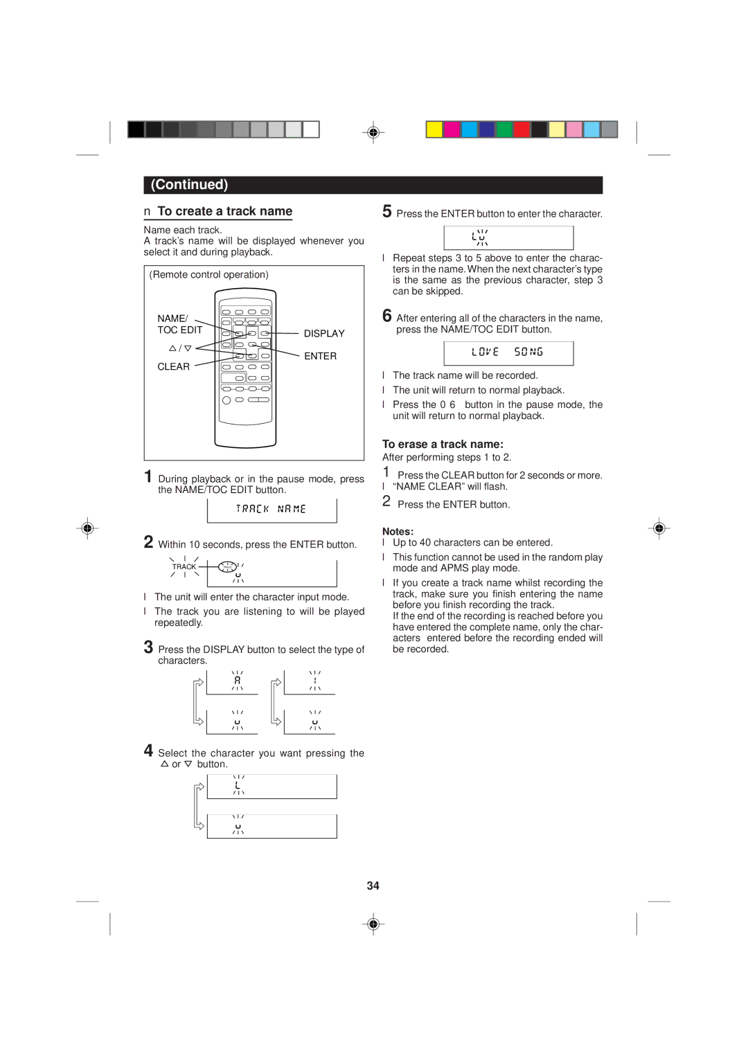 Sharp MD-M1H operation manual To create a track name, To erase a track name 