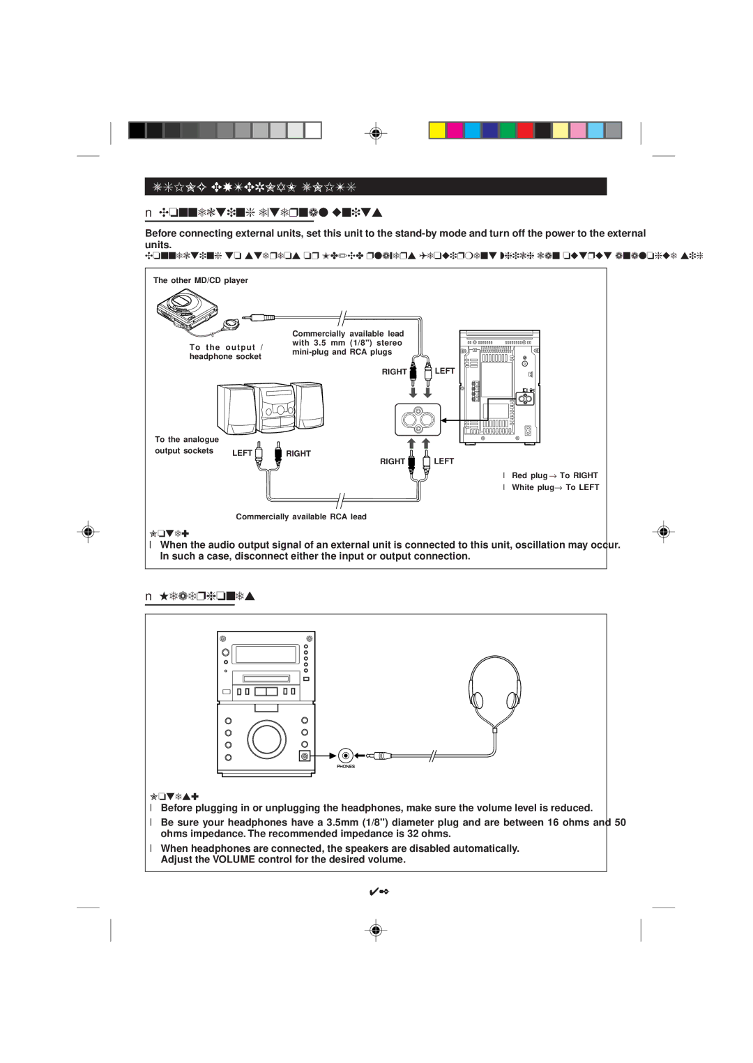 Sharp MD-M1H operation manual Using External Units, Connecting external units, Headphones 