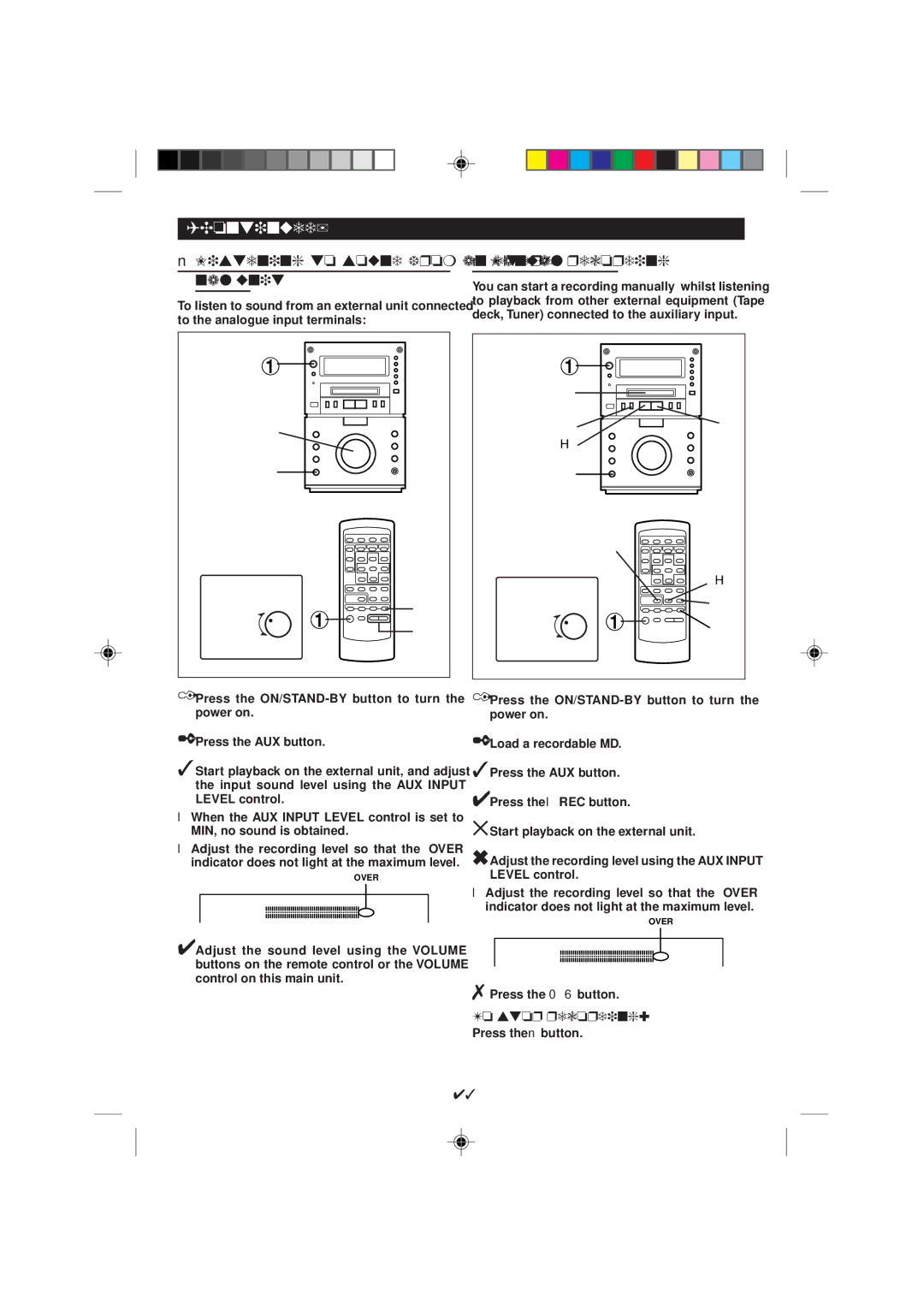 Sharp MD-M1H operation manual Listening to sound from an exter- nal unit, Manual recording 