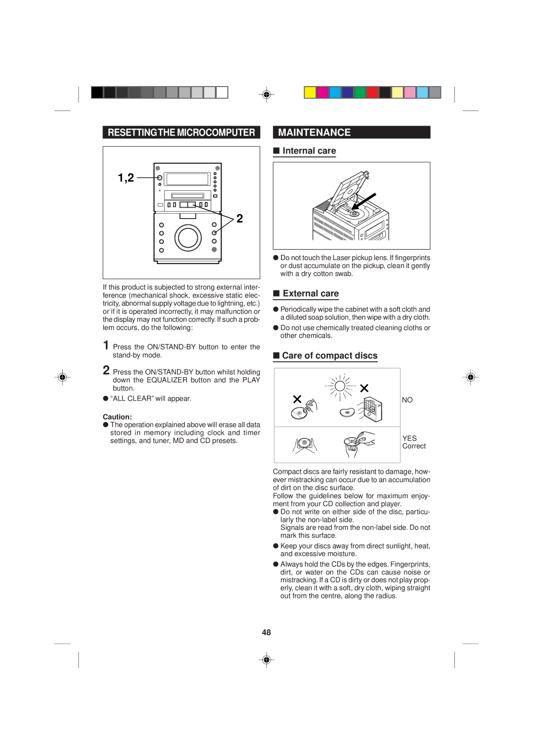 Sharp MD-M1H operation manual Maintenance, Internal care, External care, Care of compact discs 