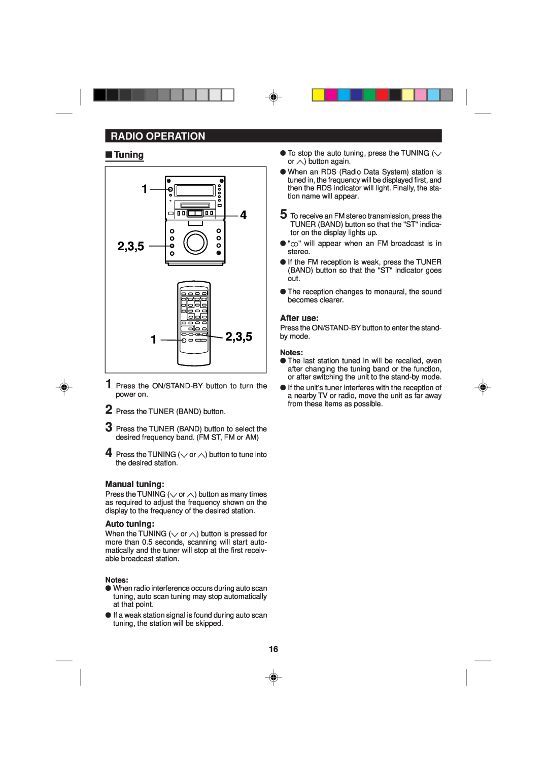 Sharp MD-M1H operation manual 2,3,5 1 2,3,5, Radio Operation, Tuning, Manual tuning, Auto tuning, After use 