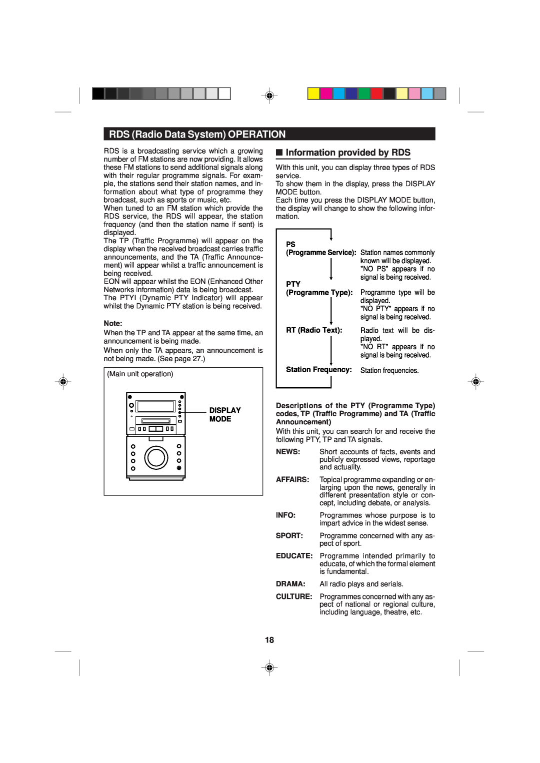 Sharp MD-M1H operation manual RDS Radio Data System OPERATION, Information provided by RDS 