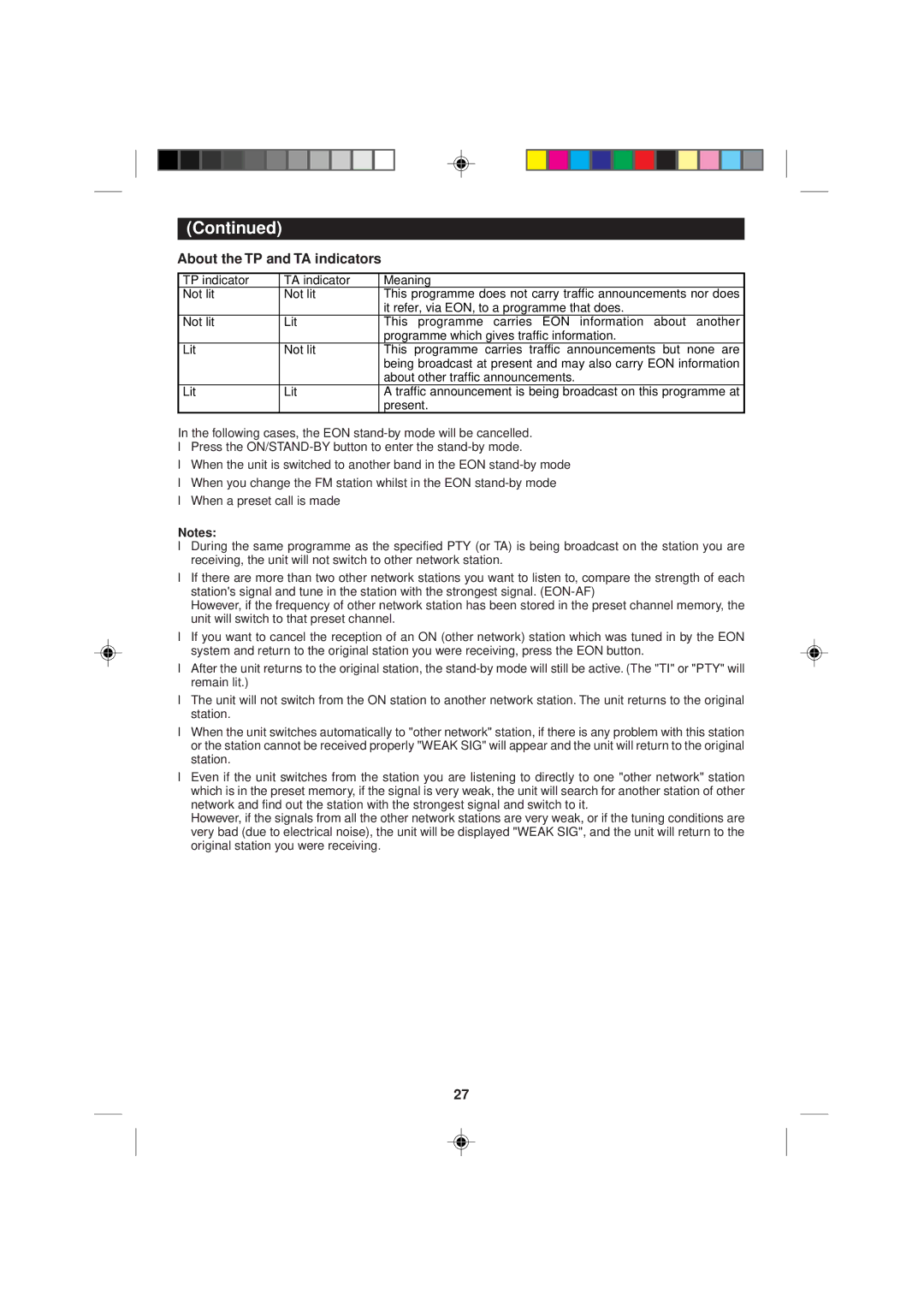 Sharp MD-M2H operation manual About the TP and TA indicators, TP indicator TA indicator Meaning 
