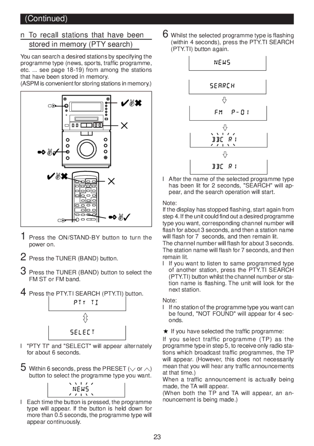 Sharp MD-M3H operation manual If you have selected the traffic programme 