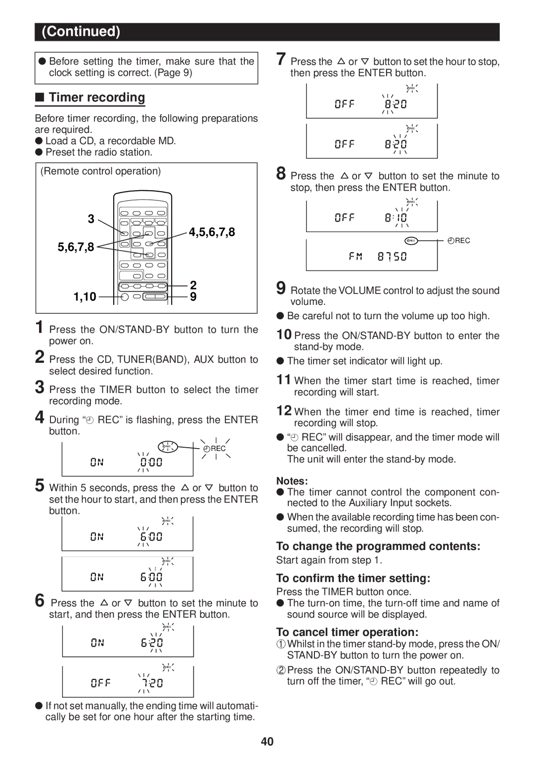 Sharp MD-M3H operation manual Timer recording 