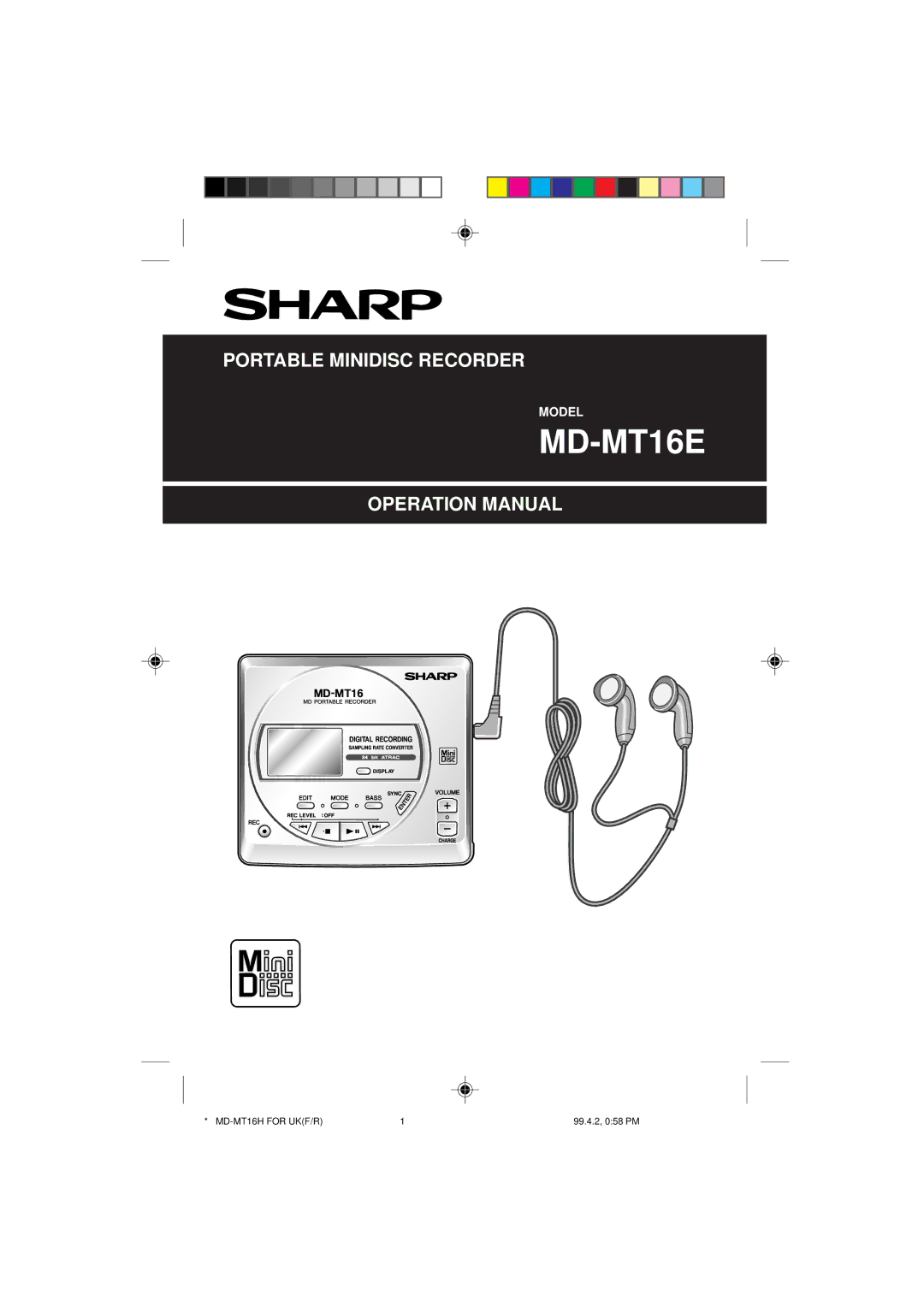 Sharp MD-MT16H operation manual MD-MT16E 