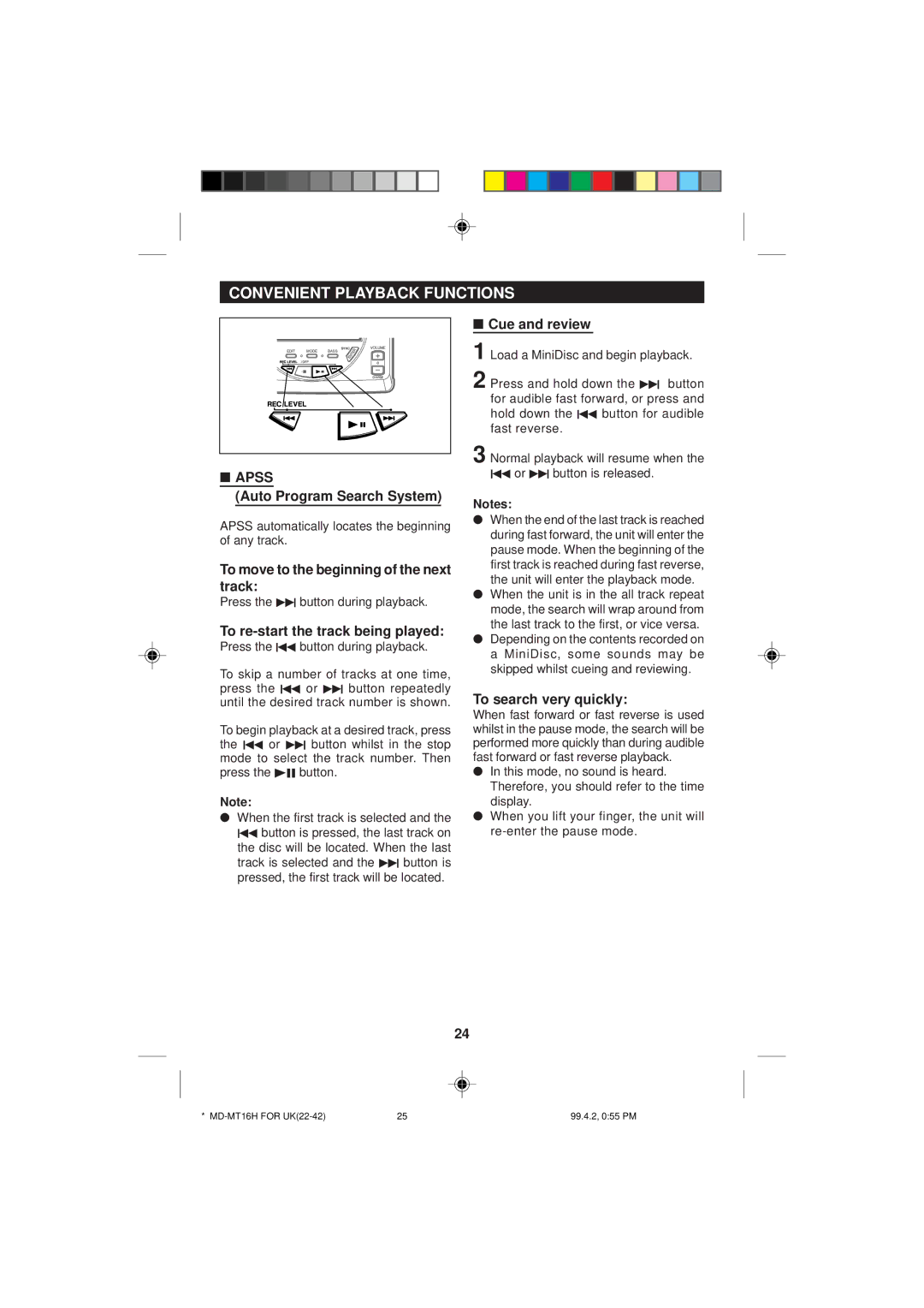 Sharp MD-MT16H operation manual Convenient Playback Functions 