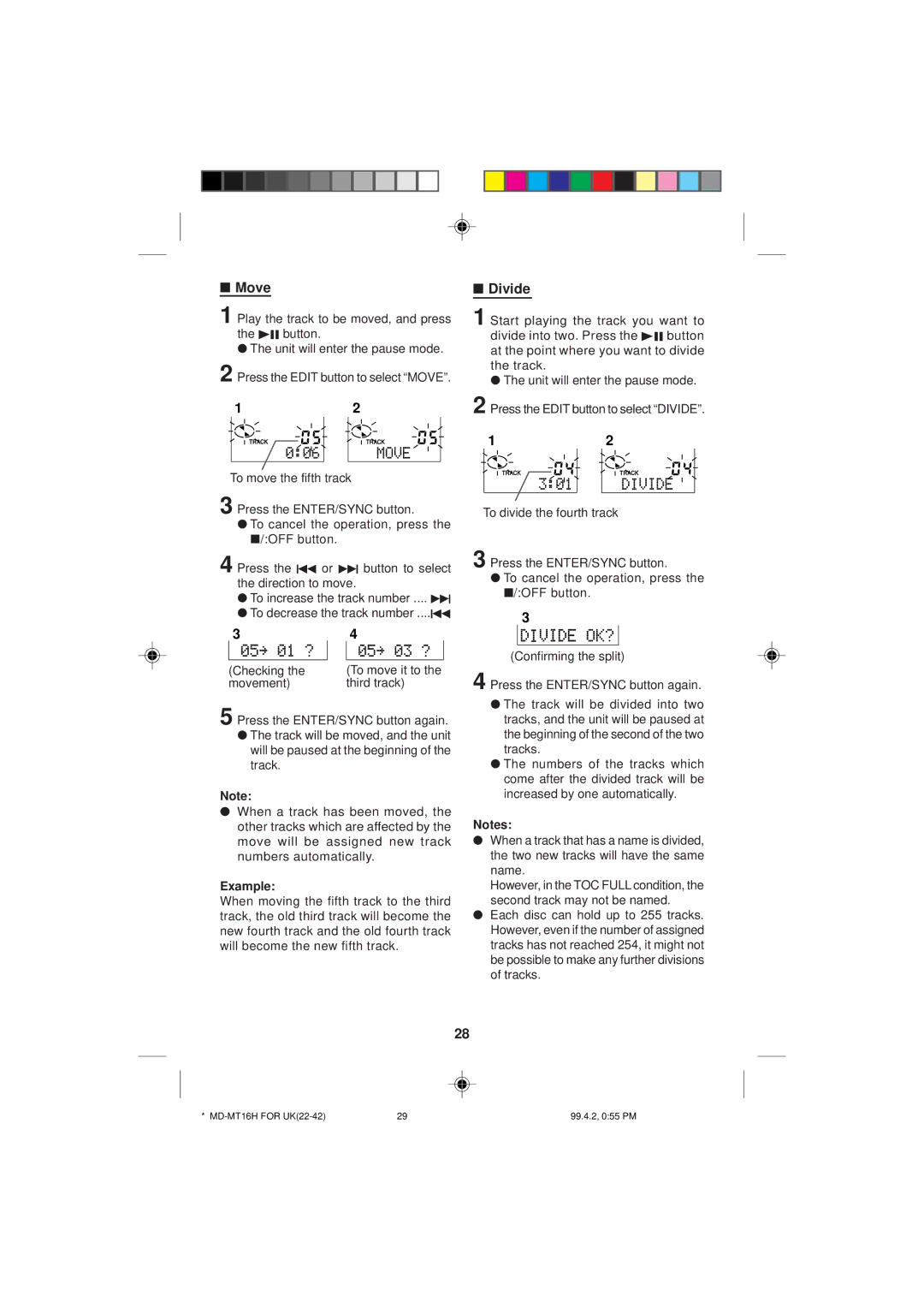 Sharp MD-MT16H operation manual Move, Divide, Example 