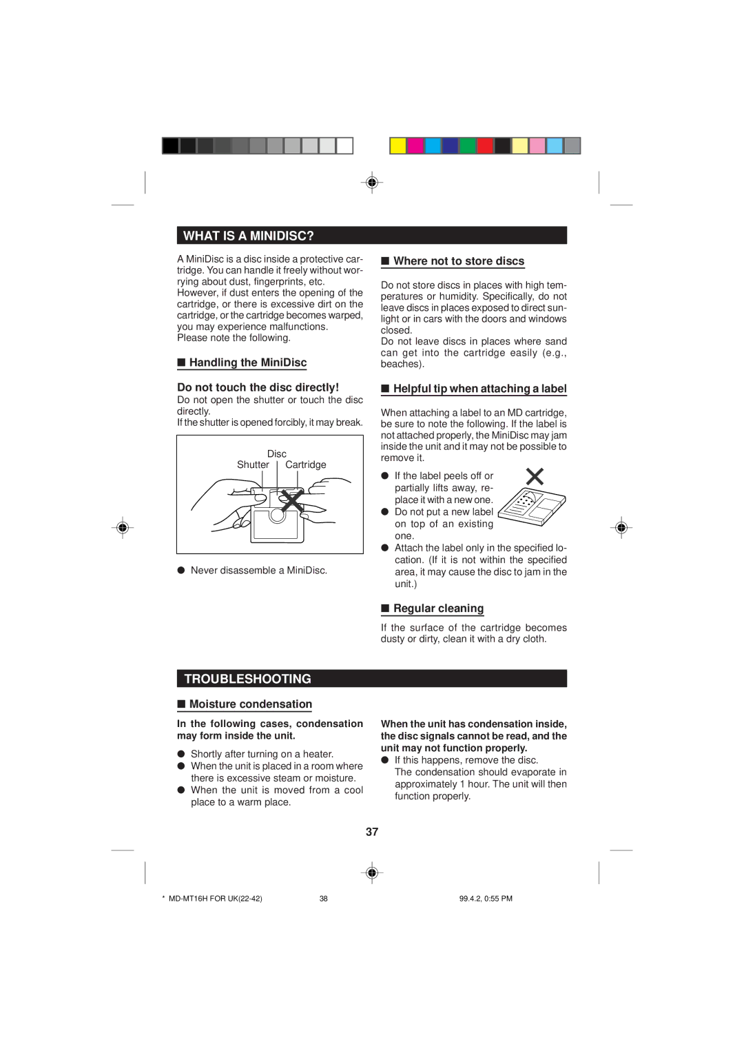 Sharp MD-MT16H operation manual What is a MINIDISC?, Troubleshooting 