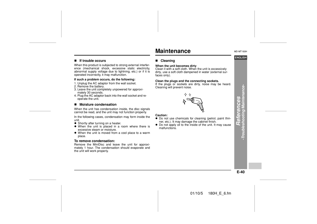 Sharp MD-MT180H operation manual Troubleshooting/Maintenance 