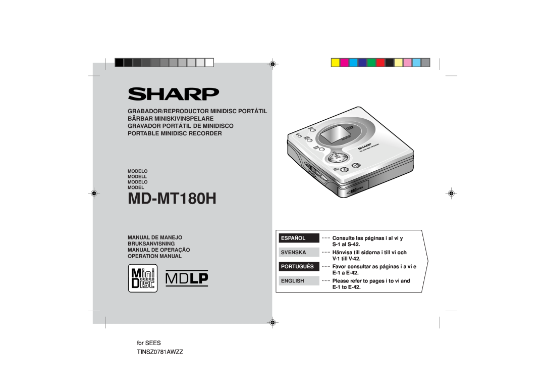 Sharp MD-MT180H operation manual for SEES TINSZ0781AWZZ 